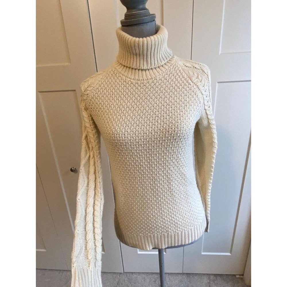 Lauren Ralph Lauren Sweater Chunky Cable Knit Turtle Neck Women Small Cream S10